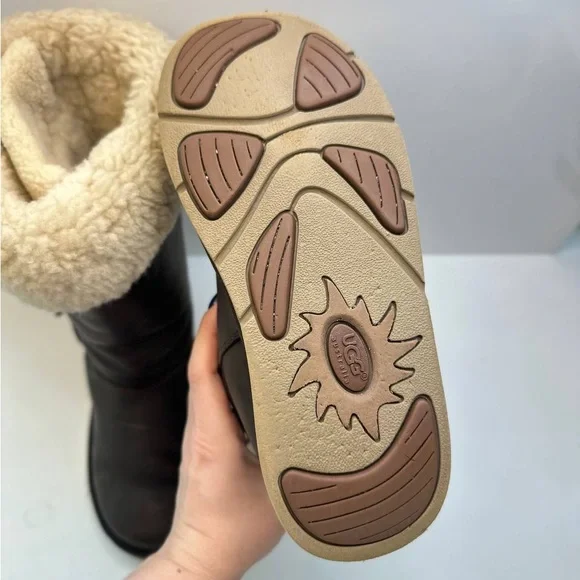 UGG Australia Upside Brown Leather Tall Winter Lace Boots Women’s Size 6 - Picture 7 of 10